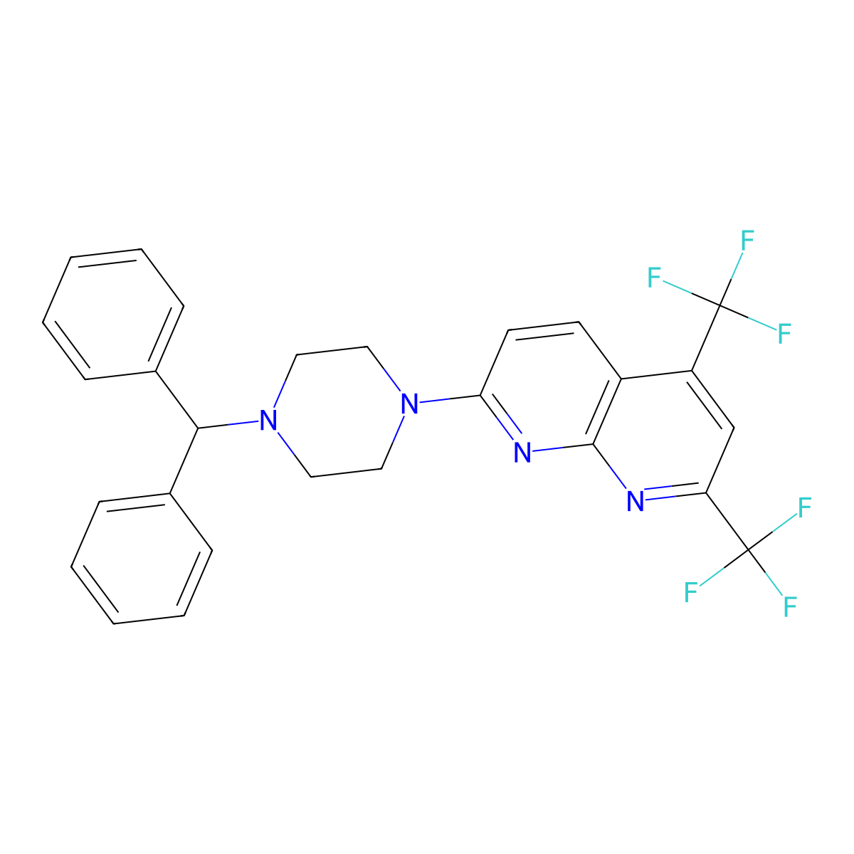 7-(4-Benzhydrylpiperazino)-2,4-bis(trifluoromethyl)[1,8]naphthyridine molecular structure, CAS 477851-81-3