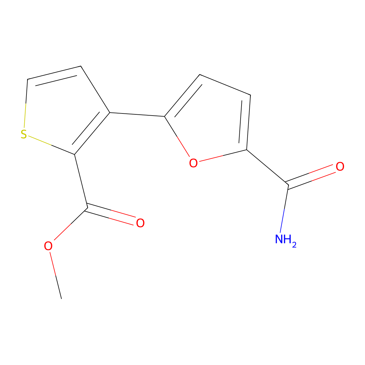 Methyl 3-(5-carbamoylfuran-2-yl)thiophene-2-carboxylate molecular structure, CAS 477851-82-4