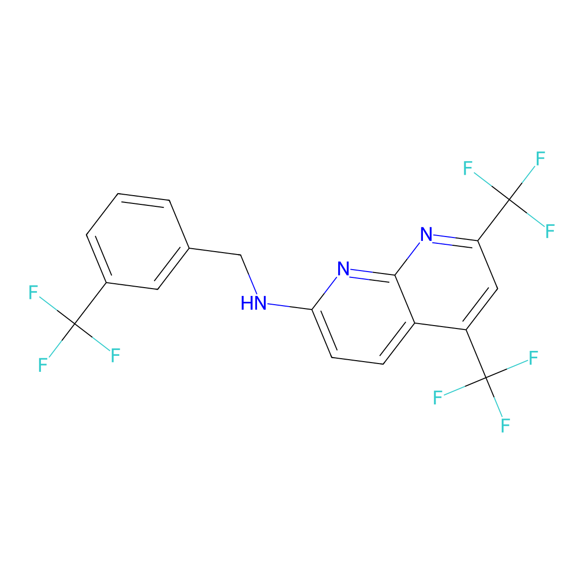 5,7-bis(trifluoromethyl)-N-{[3-(trifluoromethyl)phenyl]methyl}-1,8-naphthyridin-2-amine molecular structure, CAS 477851-84-6