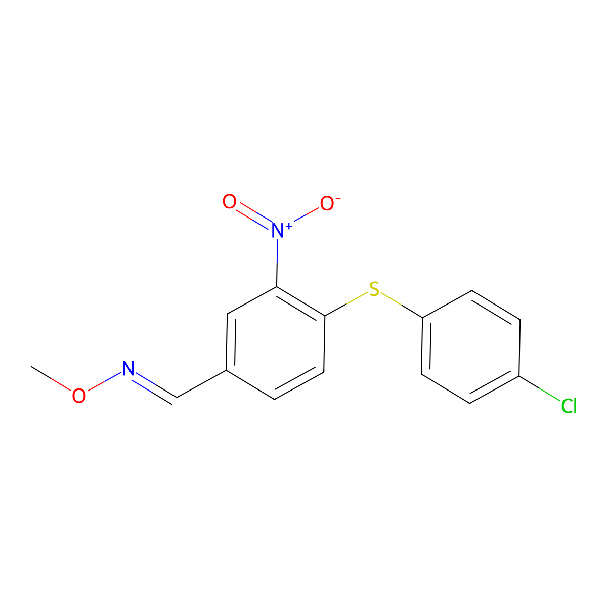 4-[(4-chlorophenyl)sulfanyl]-3-nitrobenzenecarbaldehyde O-methyloxime molecular structure, CAS 477851-87-9
