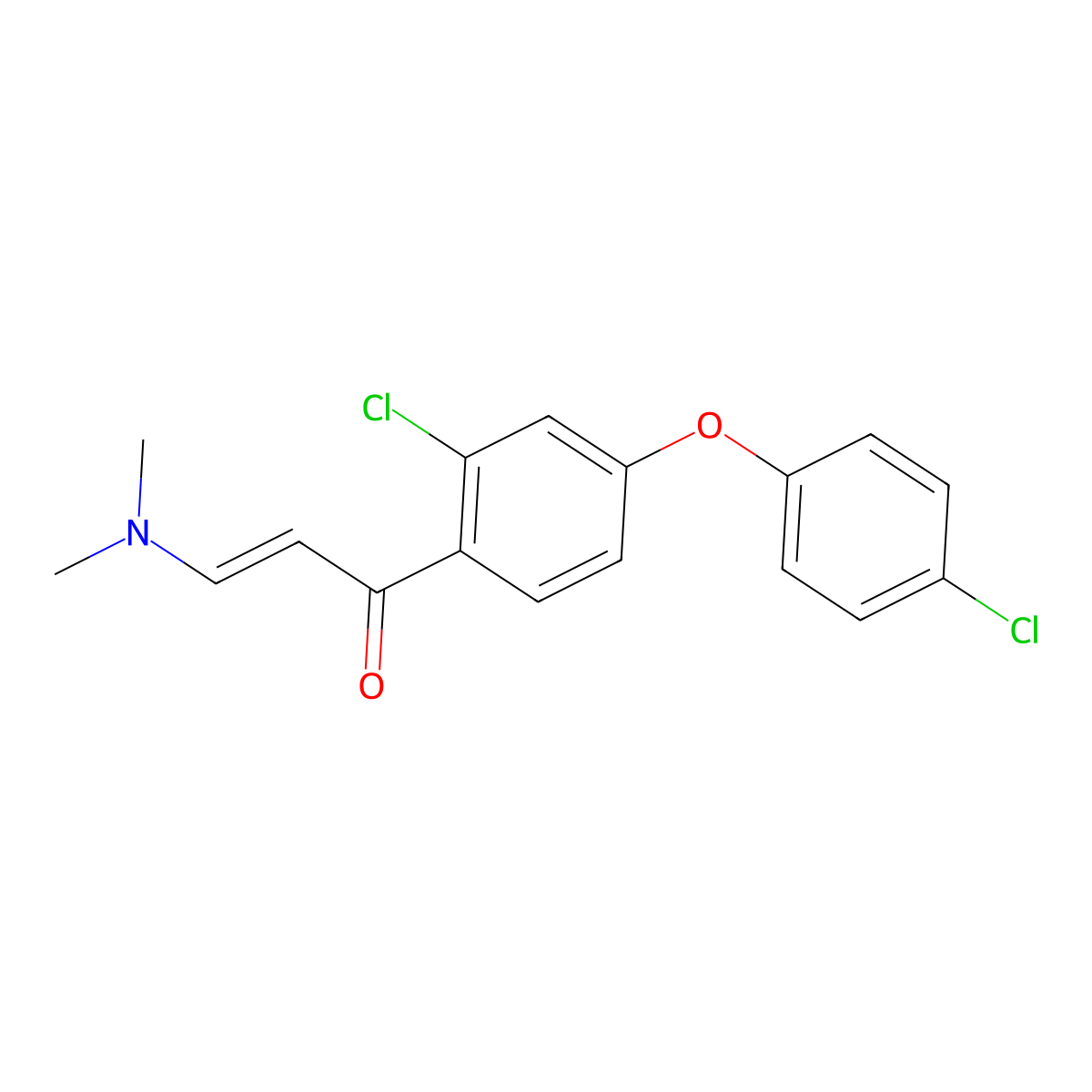 (E)-1-[2-chloro-4-(4-chlorophenoxy)phenyl]-3-(dimethylamino)prop-2-en-1-one molecular structure, CAS 477851-90-4