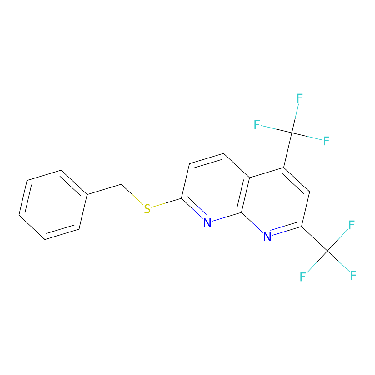 7-(Benzylsulfanyl)-2,4-bis(trifluoromethyl)[1,8]naphthyridine molecular structure, CAS 477852-01-0