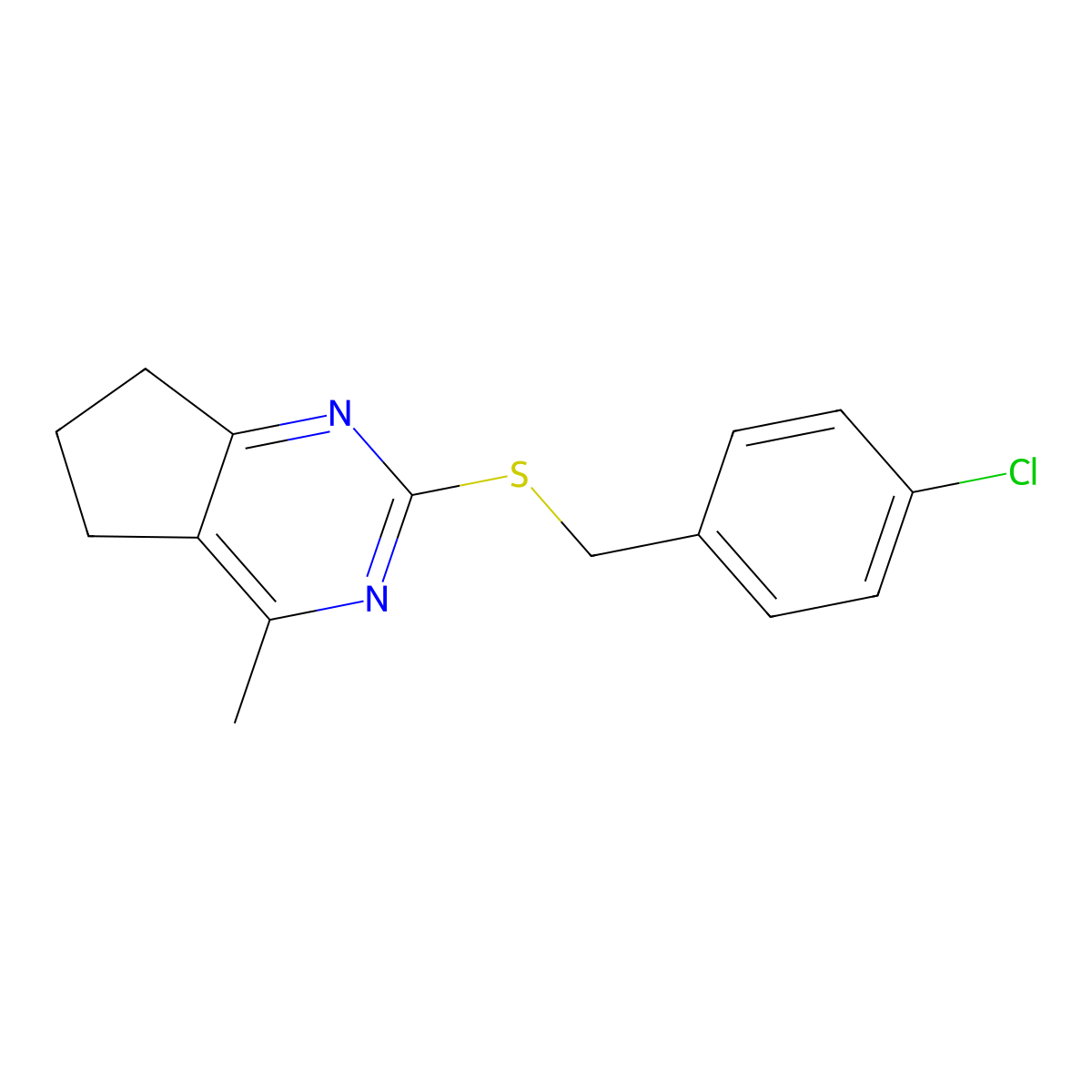 2-((4-Chlorobenzyl)sulfanyl)-4-methyl-6,7-dihydro-5H-cyclopenta(d)pyrimidine molecular structure, CAS 477852-02-1