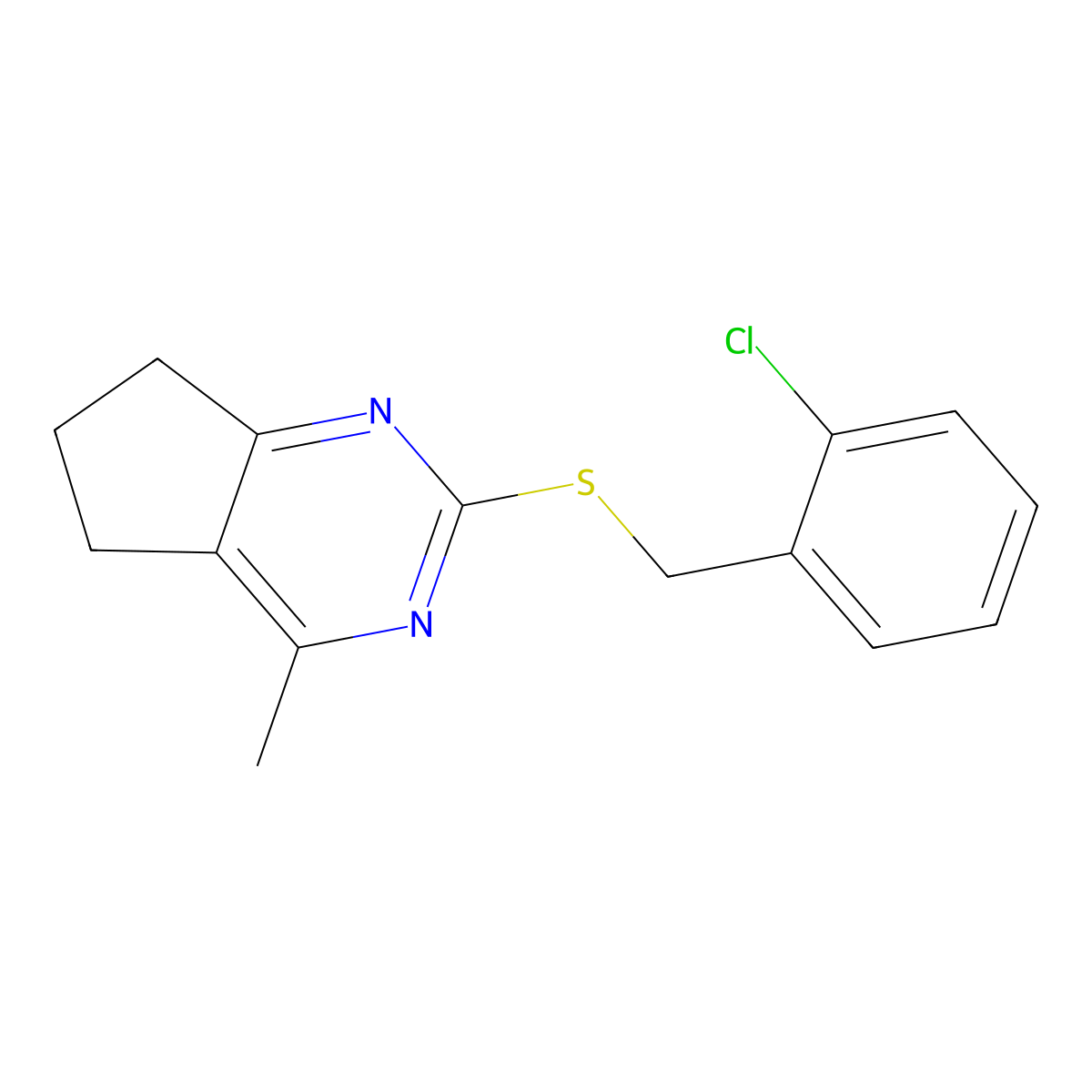2-((2-Chlorobenzyl)sulfanyl)-4-methyl-6,7-dihydro-5H-cyclopenta(d)pyrimidine molecular structure, CAS 477852-03-2