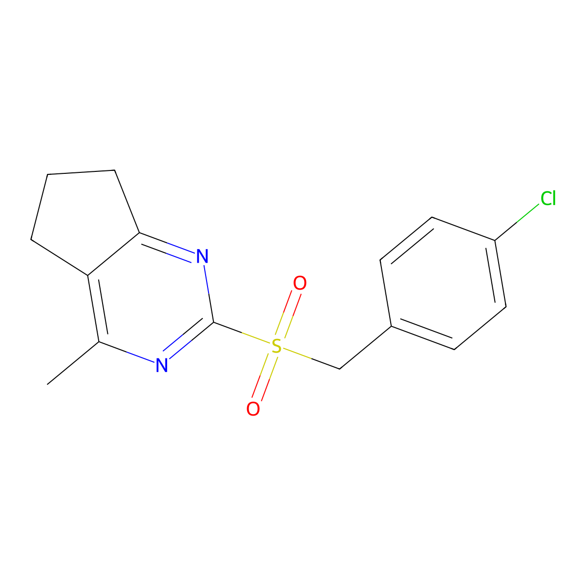 2-((4-Chlorobenzyl)sulfonyl)-4-methyl-6,7-dihydro-5H-cyclopenta(d)pyrimidine molecular structure, CAS 477852-10-1