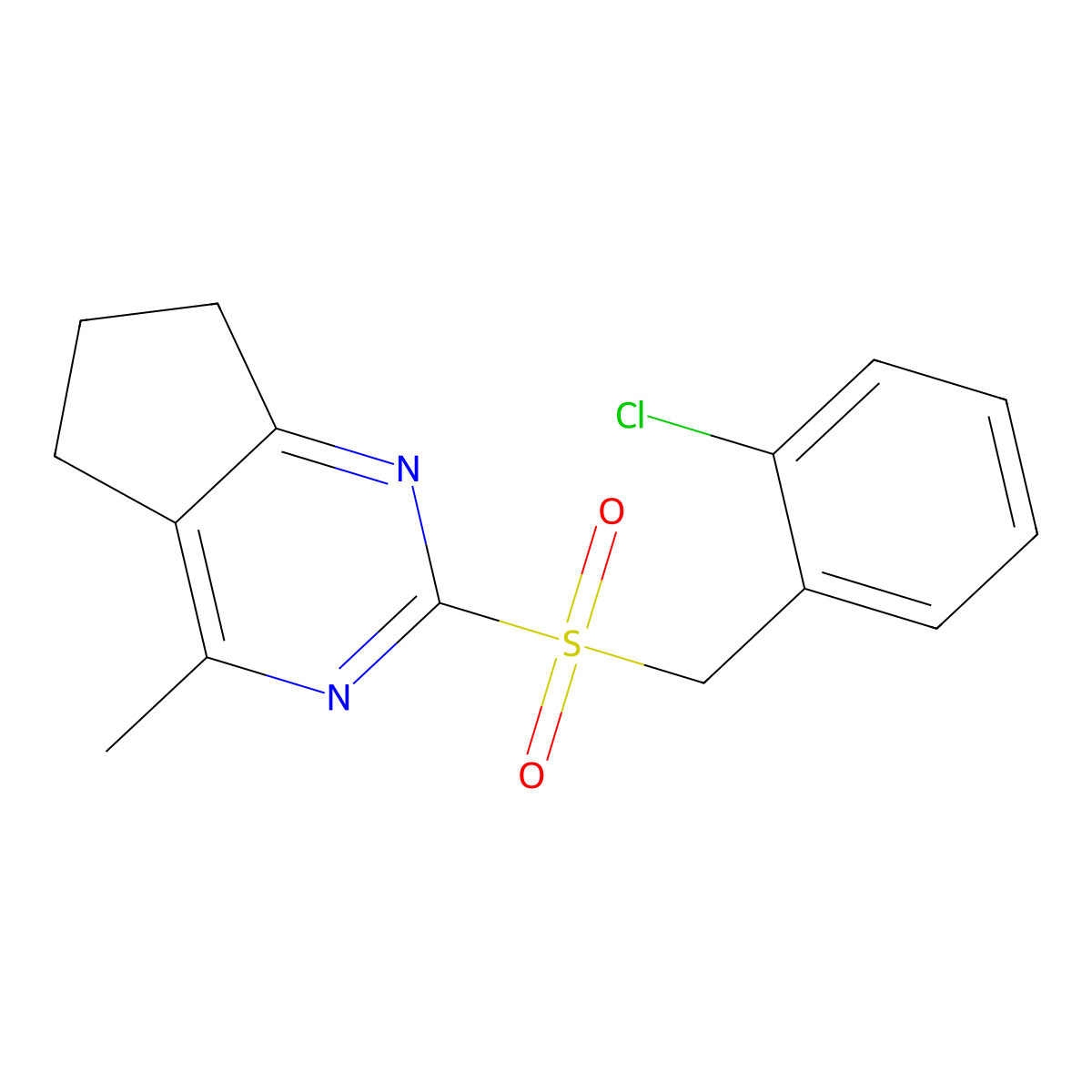 2-((2-Chlorobenzyl)sulfonyl)-4-methyl-6,7-dihydro-5H-cyclopenta(d)pyrimidine molecular structure, CAS 477852-11-2