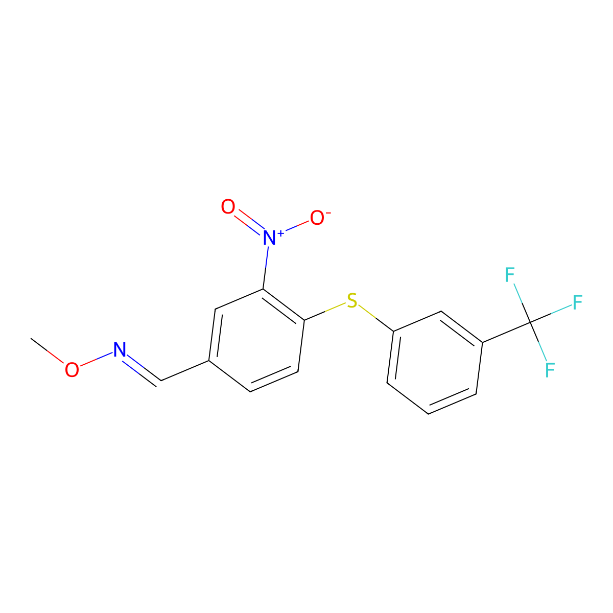 3-nitro-4-{[3-(trifluoromethyl)phenyl]sulfanyl}benzenecarbaldehyde O-methyloxime molecular structure, CAS 477852-19-0