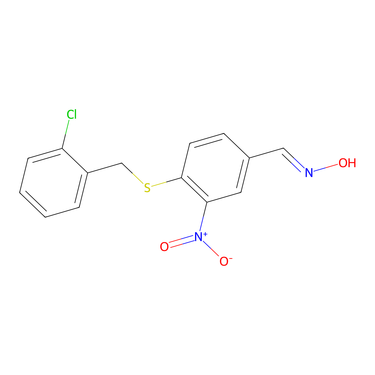 4-[(2-Chlorobenzyl)sulfanyl]-3-nitrobenzenecarbaldehyde oxime molecular structure, CAS 477852-28-1