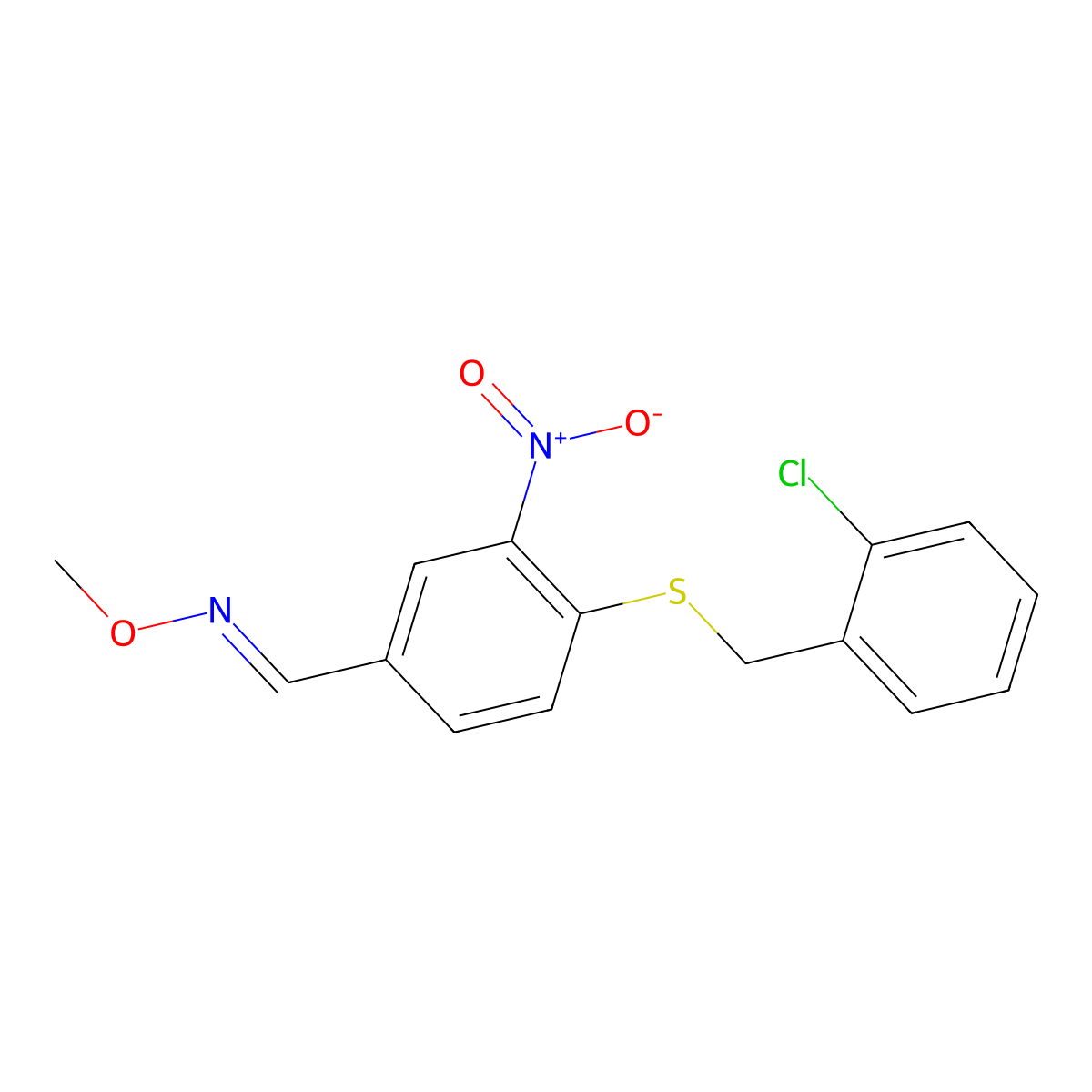 4-[(2-chlorobenzyl)sulfanyl]-3-nitrobenzenecarbaldehyde O-methyloxime molecular structure, CAS 477852-29-2