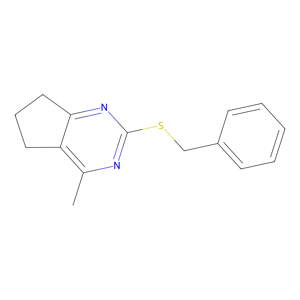 2-(Benzylsulfanyl)-4-methyl-6,7-dihydro-5H-cyclopenta(d)pyrimidine molecular structure, CAS 477852-30-5
