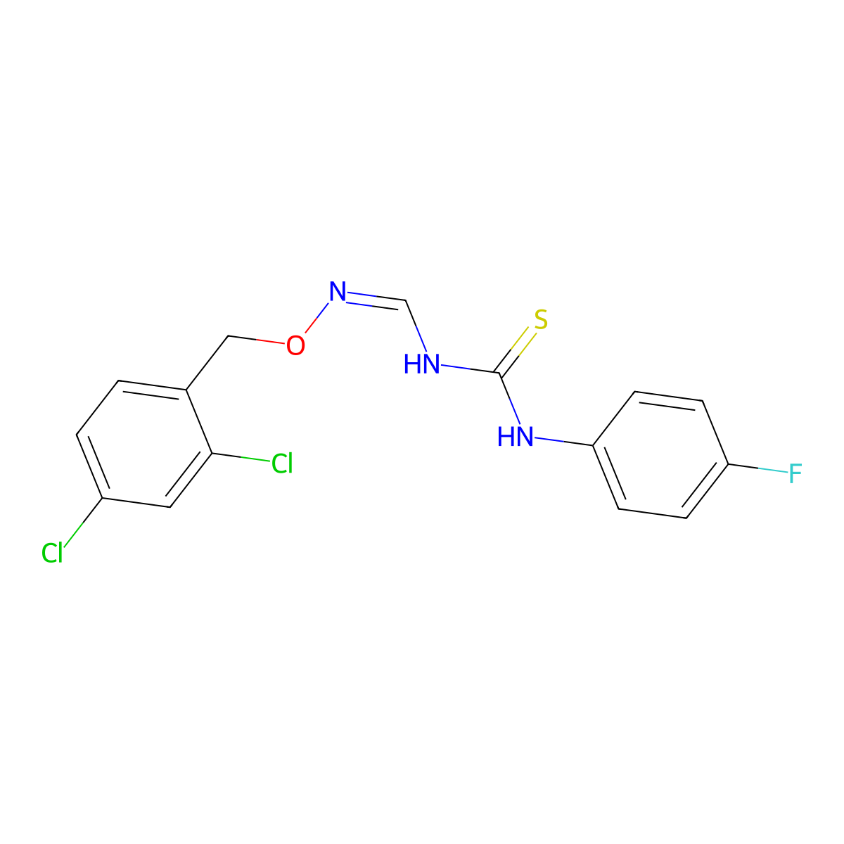 1-[[(2,4-Dichlorophenyl)methoxyamino]methylidene]-3-(4-fluorophenyl)thiourea molecular structure, CAS 477852-61-2