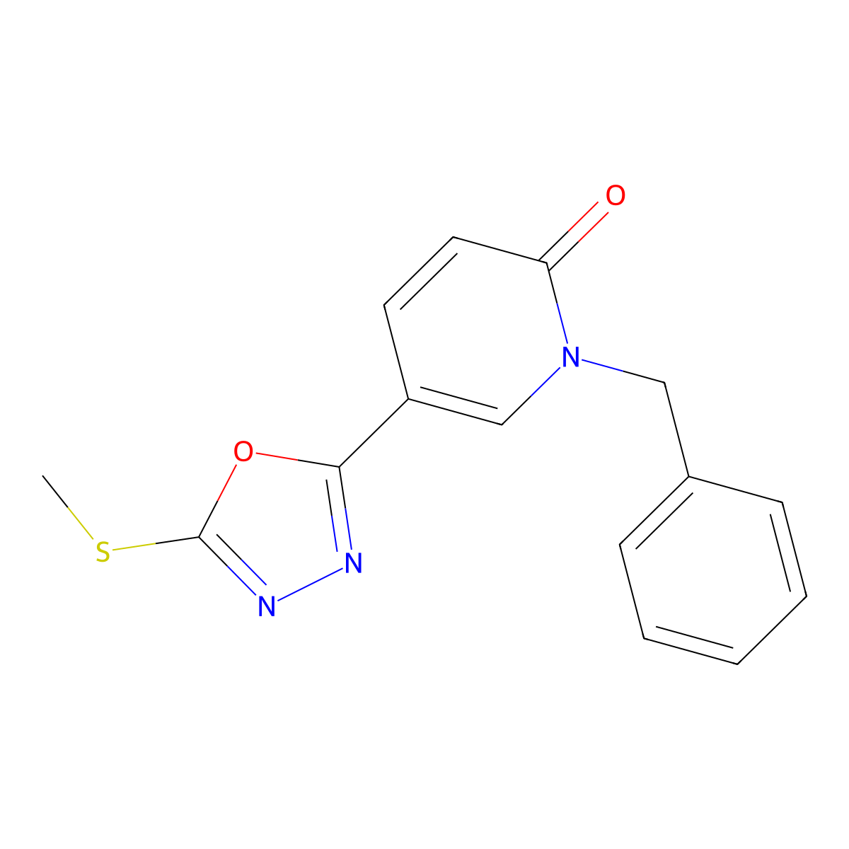 1-benzyl-5-[5-(methylsulfanyl)-1,3,4-oxadiazol-2-yl]-2(1H)-pyridinone molecular structure, CAS 477852-90-7