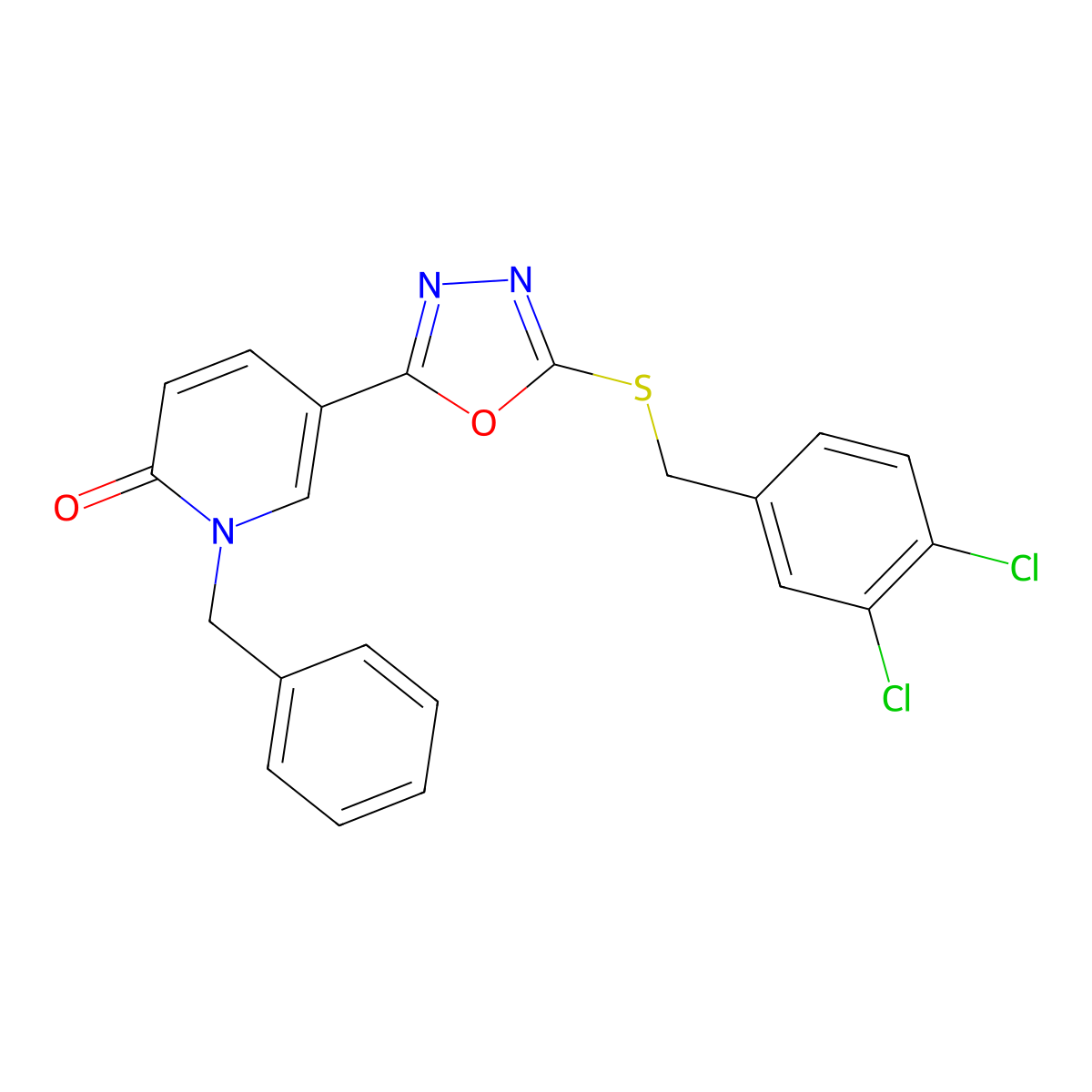 1-Benzyl-5-[5-[(3,4-dichlorophenyl)methylsulfanyl]-1,3,4-oxadiazol-2-yl]pyridin-2-one molecular structure, CAS 477852-96-3