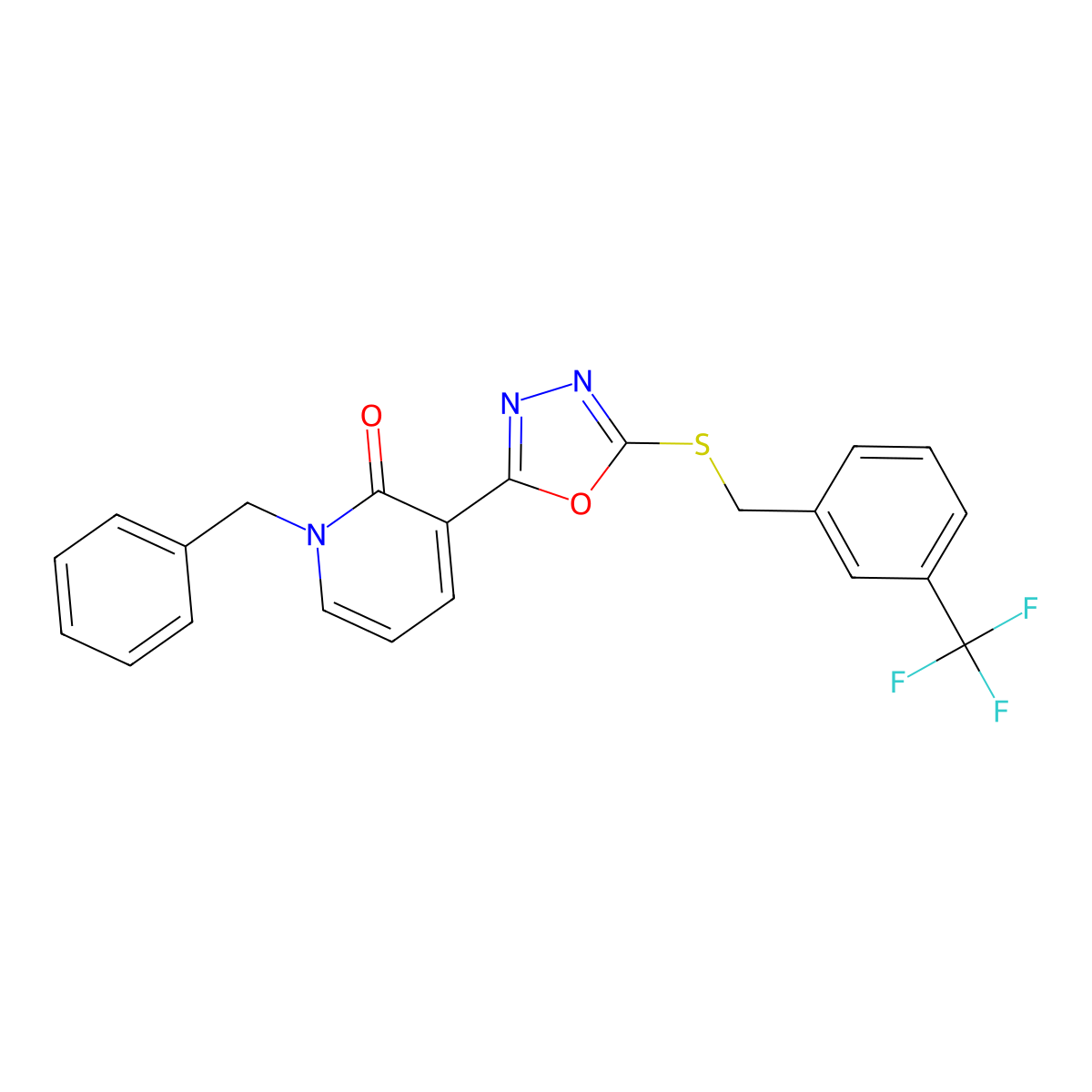 1-Benzyl-3-[5-[[3-(trifluoromethyl)phenyl]methylsulfanyl]-1,3,4-oxadiazol-2-yl]pyridin-2-one molecular structure, CAS 477853-00-2