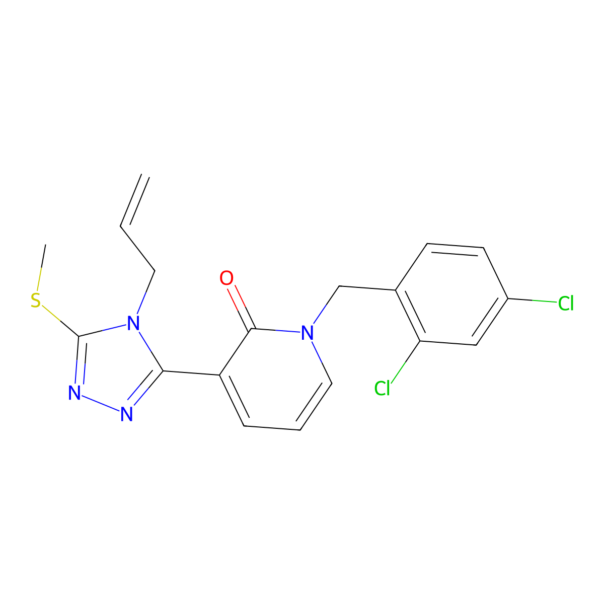 3-[4-allyl-5-(methylsulfanyl)-4H-1,2,4-triazol-3-yl]-1-(2,4-dichlorobenzyl)-2(1H)-pyridinone molecular structure, CAS 477853-06-8