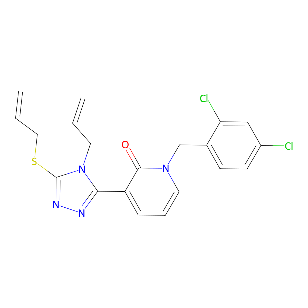 3-[4-allyl-5-(allylsulfanyl)-4H-1,2,4-triazol-3-yl]-1-(2,4-dichlorobenzyl)-2(1H)-pyridinone molecular structure, CAS 477853-07-9