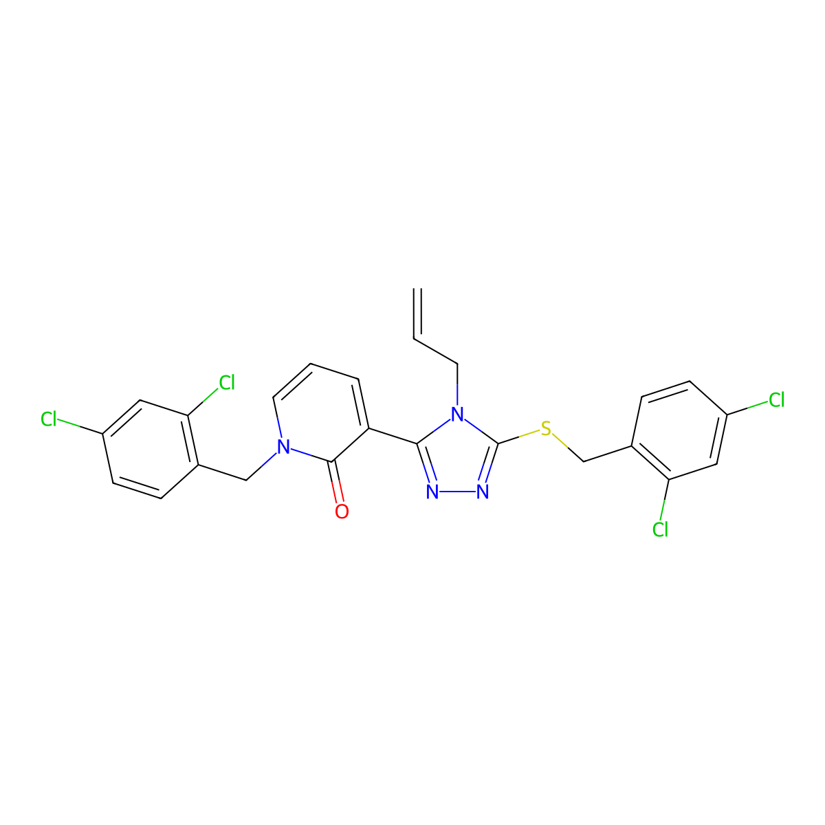 3-{4-allyl-5-[(2,4-dichlorobenzyl)sulfanyl]-4H-1,2,4-triazol-3-yl}-1-(2,4-dichlorobenzyl)-2(1H)-pyridinone molecular structure, CAS 477853-08-0