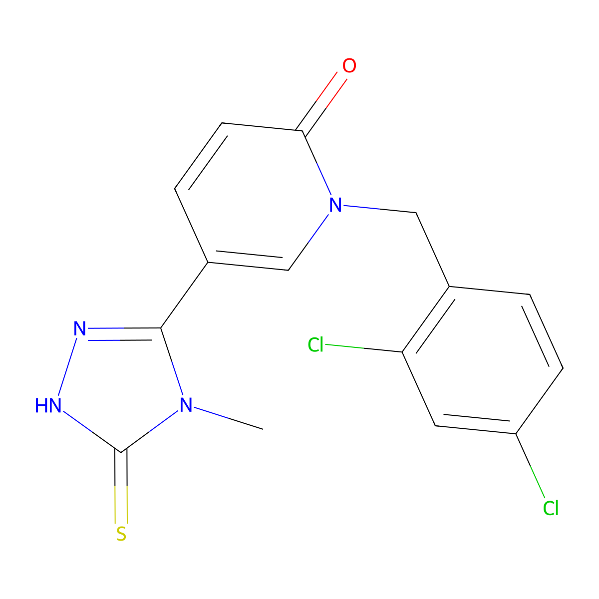 1-(2,4-dichlorobenzyl)-5-(4-methyl-5-sulfanyl-4H-1,2,4-triazol-3-yl)-2(1H)-pyridinone molecular structure, CAS 477853-12-6