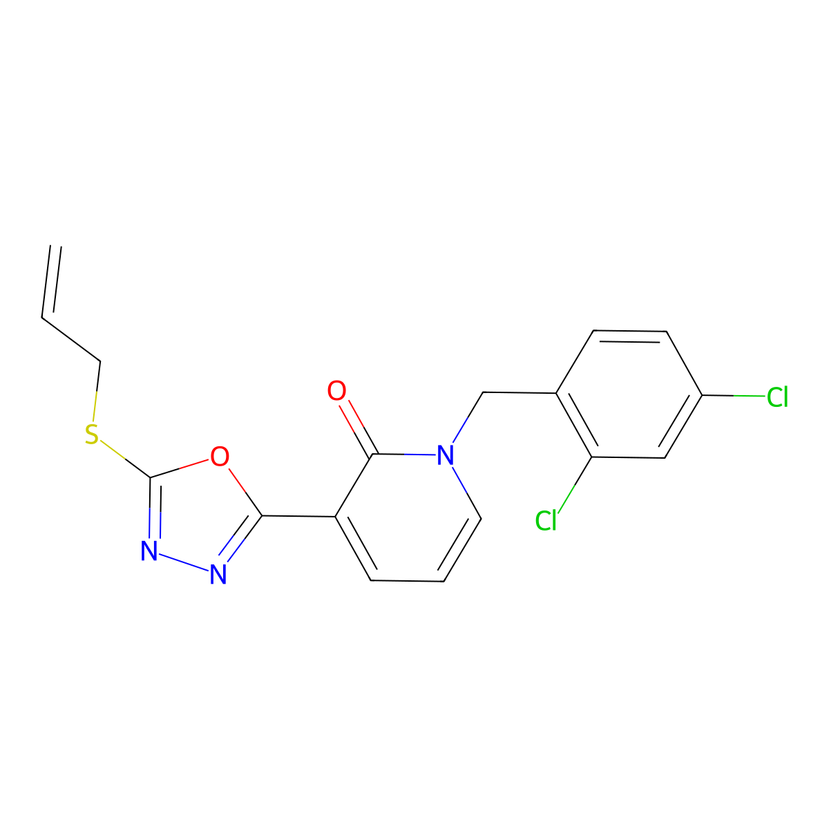 3-[5-(allylsulfanyl)-1,3,4-oxadiazol-2-yl]-1-(2,4-dichlorobenzyl)-2(1H)-pyridinone molecular structure, CAS 477853-17-1