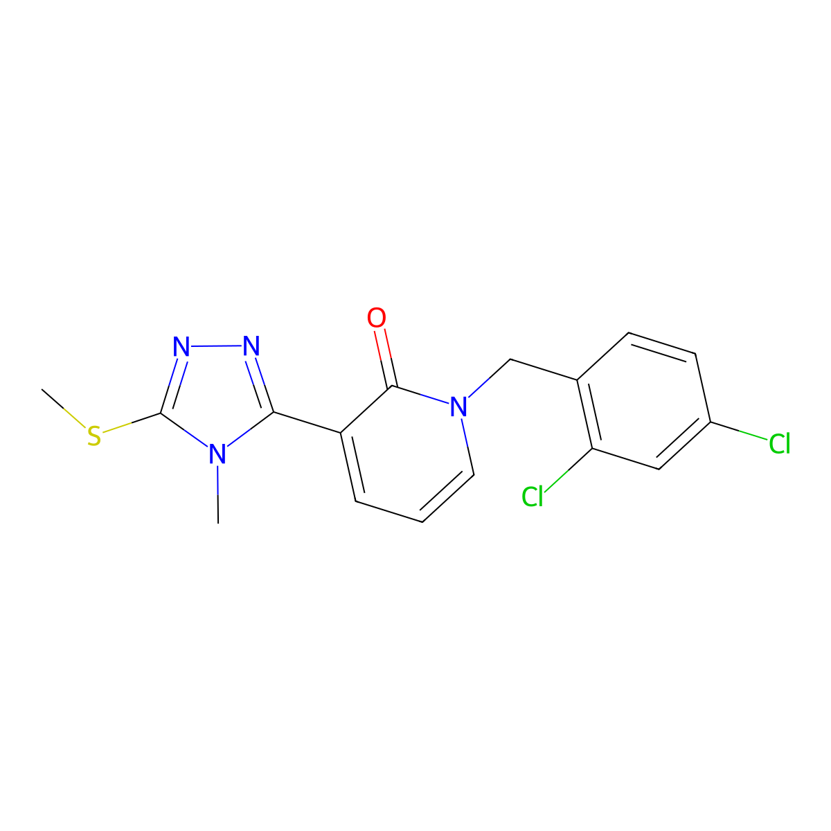 1-(2,4-dichlorobenzyl)-3-[4-methyl-5-(methylsulfanyl)-4H-1,2,4-triazol-3-yl]-2(1H)-pyridinone molecular structure, CAS 477853-18-2