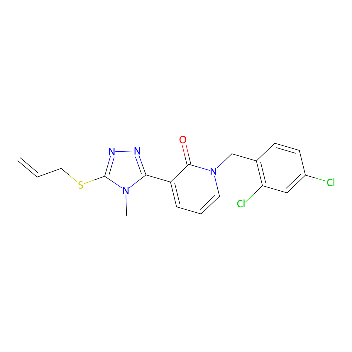 3-[5-(allylsulfanyl)-4-methyl-4H-1,2,4-triazol-3-yl]-1-(2,4-dichlorobenzyl)-2(1H)-pyridinone molecular structure, CAS 477853-19-3