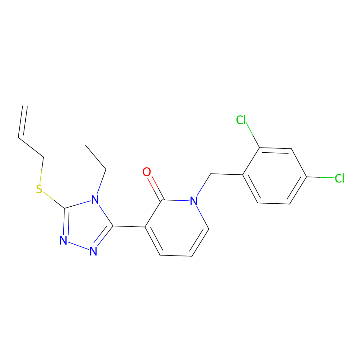 1-[(2,4-Dichlorophenyl)methyl]-3-(4-ethyl-5-prop-2-enylsulfanyl-1,2,4-triazol-3-yl)pyridin-2-one molecular structure, CAS 477853-23-9