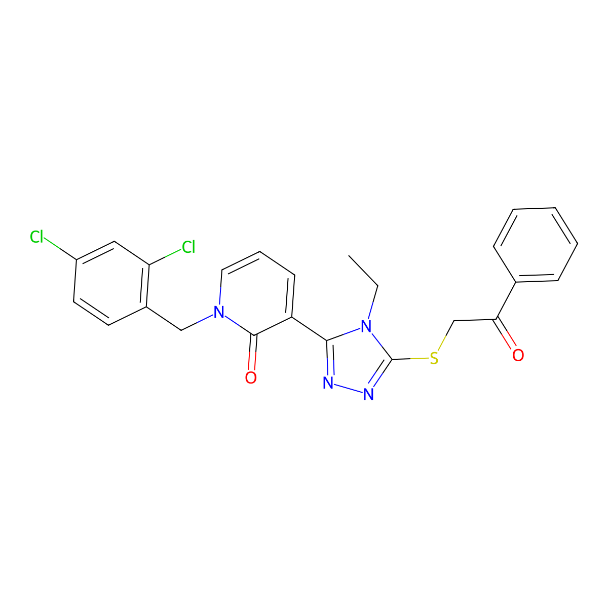 1-[(2,4-Dichlorophenyl)methyl]-3-(4-ethyl-5-phenacylsulfanyl-1,2,4-triazol-3-yl)pyridin-2-one molecular structure, CAS 477853-24-0
