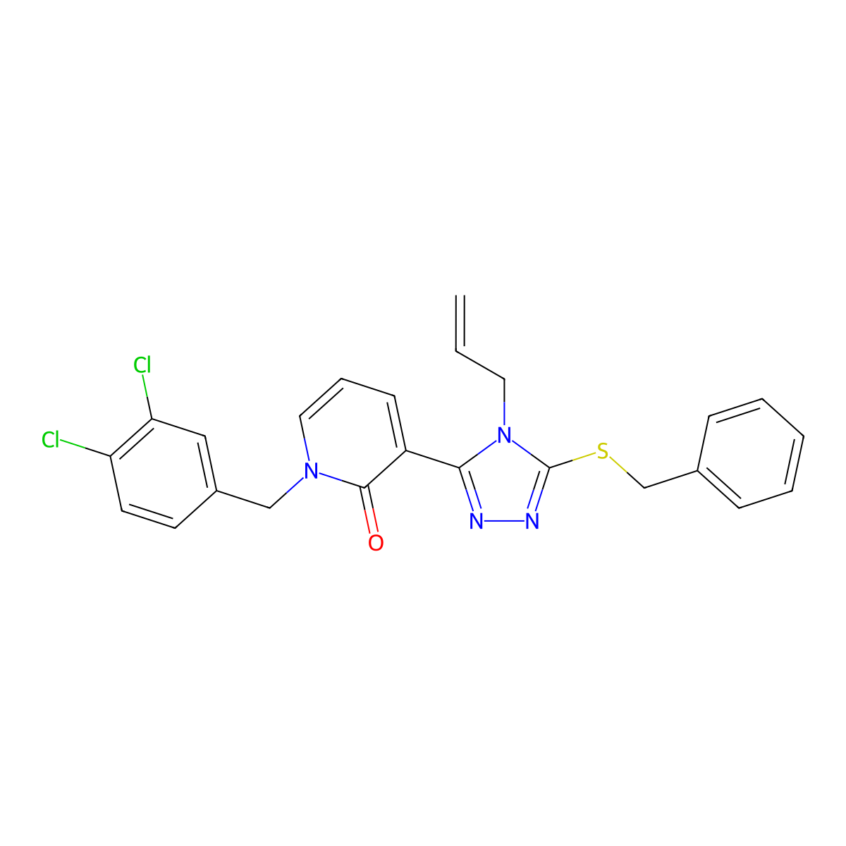 3-(5-Benzylsulfanyl-4-prop-2-enyl-1,2,4-triazol-3-yl)-1-[(3,4-dichlorophenyl)methyl]pyridin-2-one molecular structure, CAS 477853-26-2