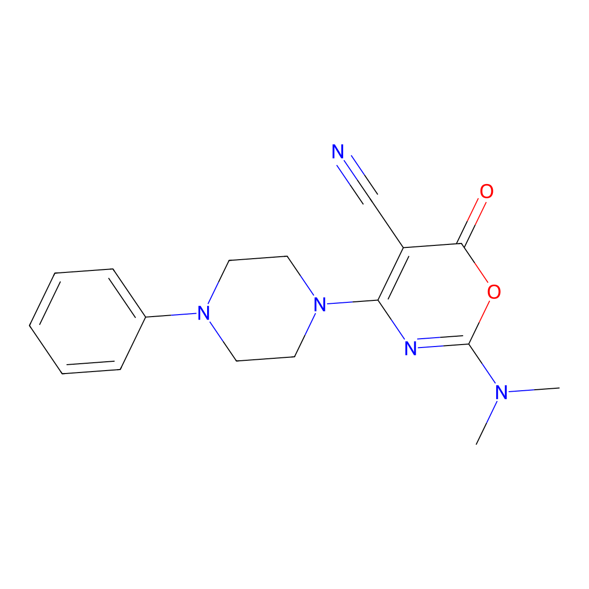 2-(dimethylamino)-6-oxo-4-(4-phenylpiperazino)-6H-1,3-oxazine-5-carbonitrile molecular structure, CAS 477853-40-0