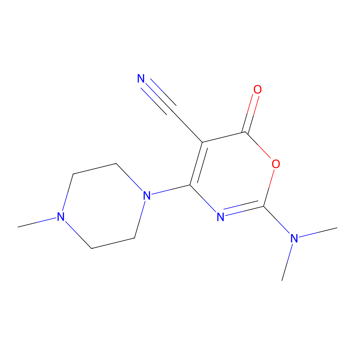 2-(dimethylamino)-4-(4-methylpiperazino)-6-oxo-6H-1,3-oxazine-5-carbonitrile molecular structure, CAS 477853-42-2