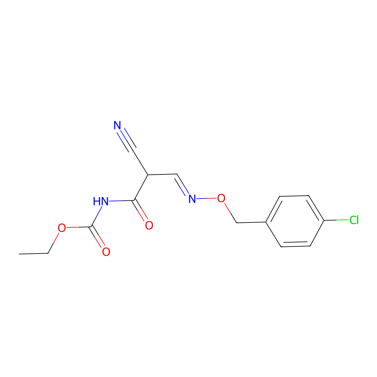 ethyl N-(3-{[(4-chlorobenzyl)oxy]imino}-2-cyanopropanoyl)carbamate molecular structure, CAS 477853-54-6