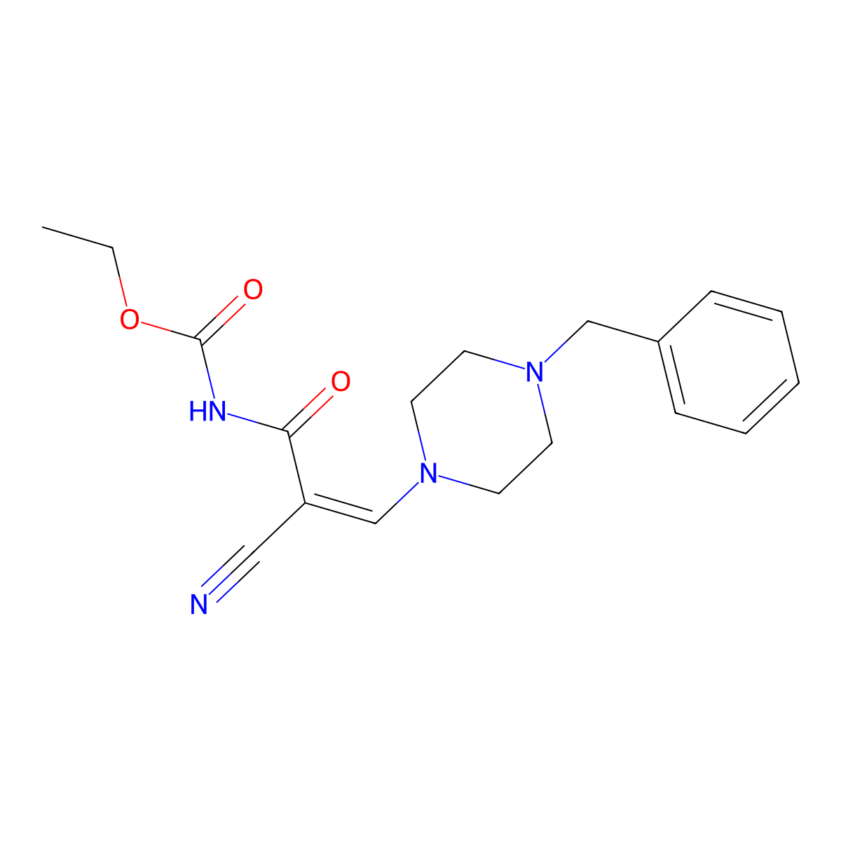ethyl N-[3-(4-benzylpiperazino)-2-cyanoacryloyl]carbamate molecular structure, CAS 477853-55-7