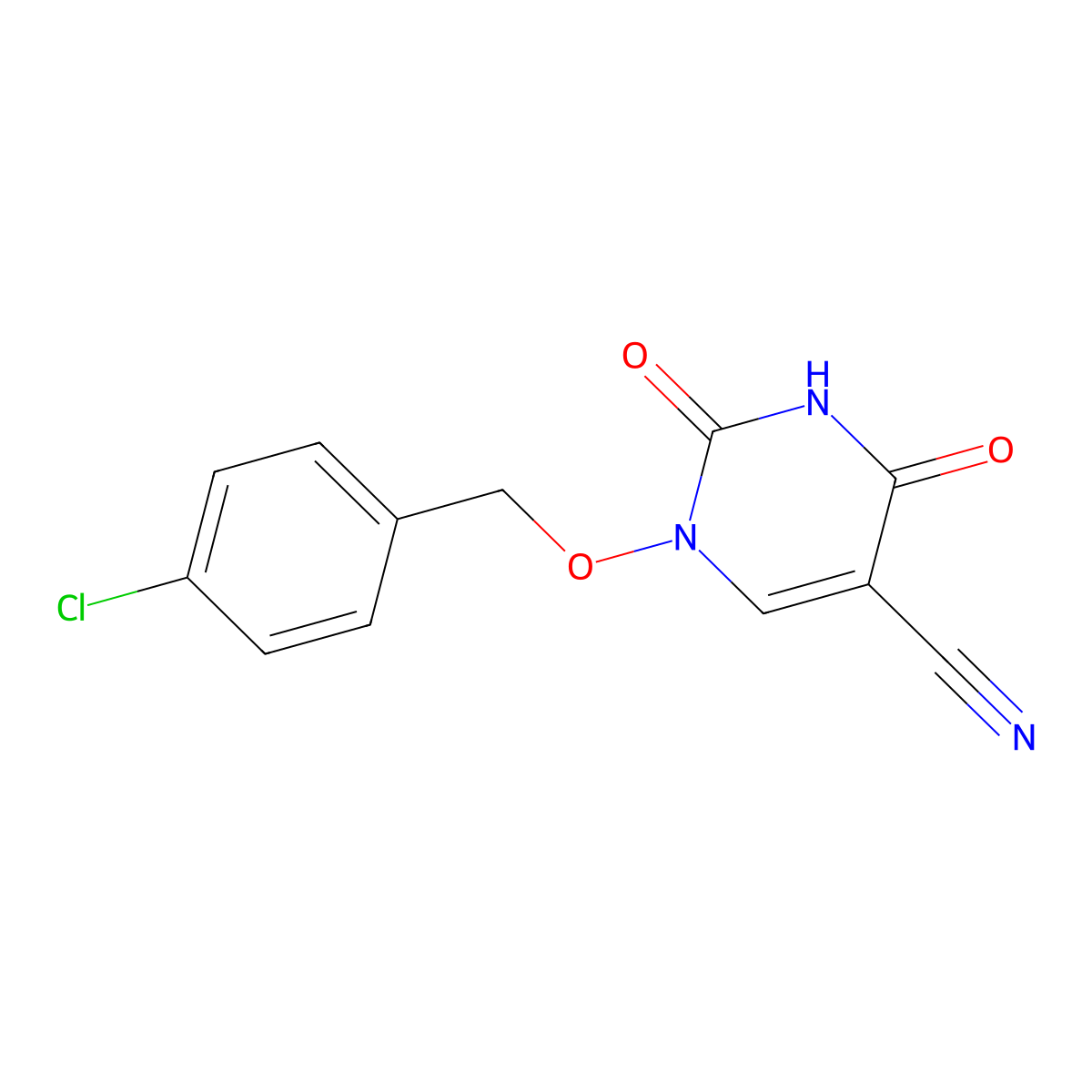1-[(4-Chlorobenzyl)oxy]-2,4-dioxo-1,2,3,4-tetrahydro-5-pyrimidinecarbonitrile molecular structure, CAS 477853-56-8