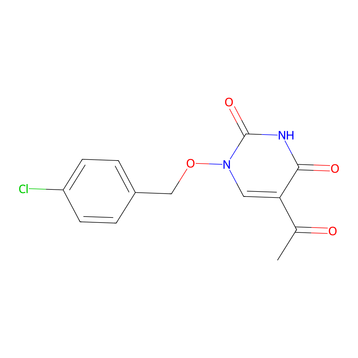 5-acetyl-1-[(4-chlorobenzyl)oxy]-2,4(1H,3H)-pyrimidinedione molecular structure, CAS 477853-64-8