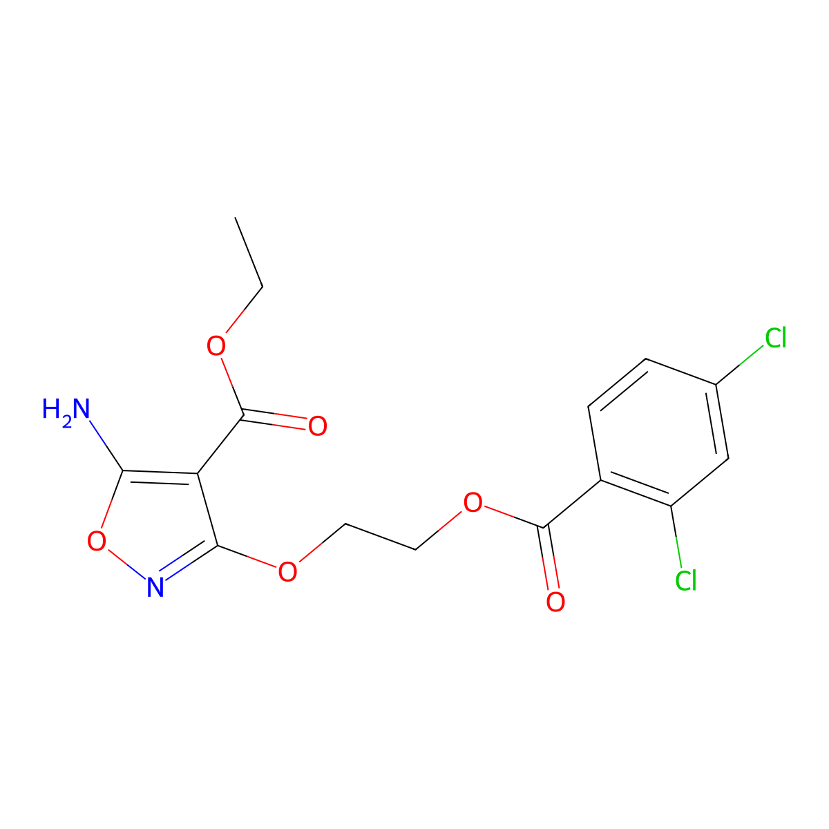 Ethyl 5-amino-3-{2-[(2,4-dichlorobenzoyl)oxy]ethoxy}-4-isoxazolecarboxylate molecular structure, CAS 477853-69-3
