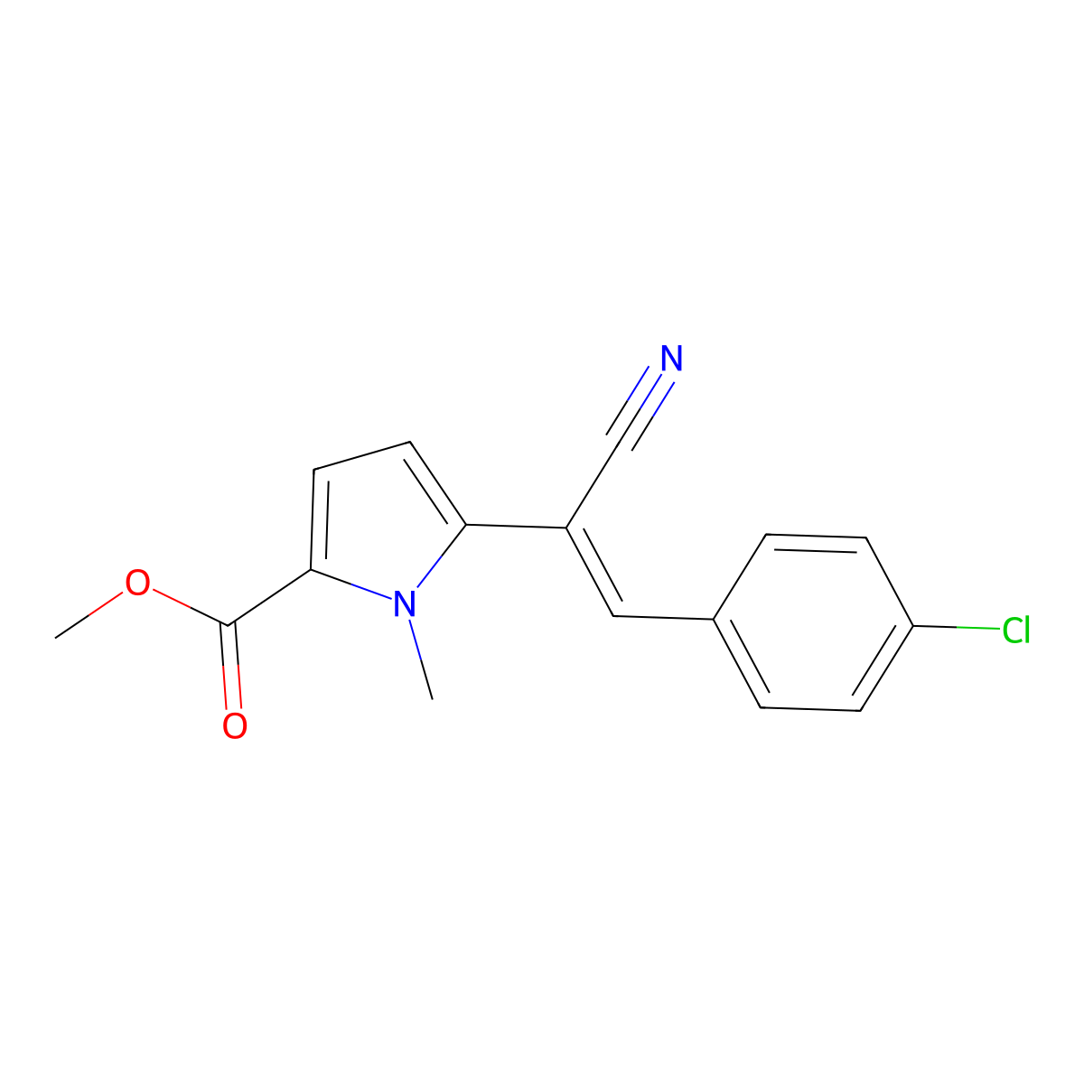 methyl 5-[2-(4-chlorophenyl)-1-cyanovinyl]-1-methyl-1H-pyrrole-2-carboxylate molecular structure, CAS 477853-70-6