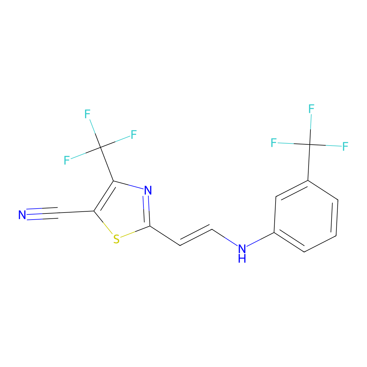 4-(Trifluoromethyl)-2-{2-[3-(trifluoromethyl)anilino]vinyl}-1,3-thiazole-5-carbonitrile molecular structure, CAS 477853-72-8