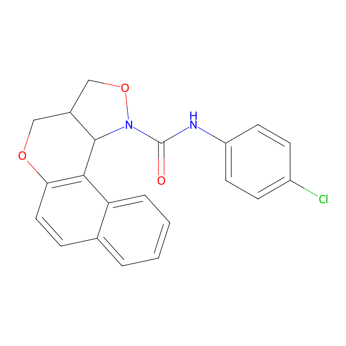 N-(4-chlorophenyl)-3a,11c-dihydro-3H-benzo[5,6]chromeno[4,3-c]isoxazole-1(4H)-carboxamide molecular structure, CAS 477853-74-0
