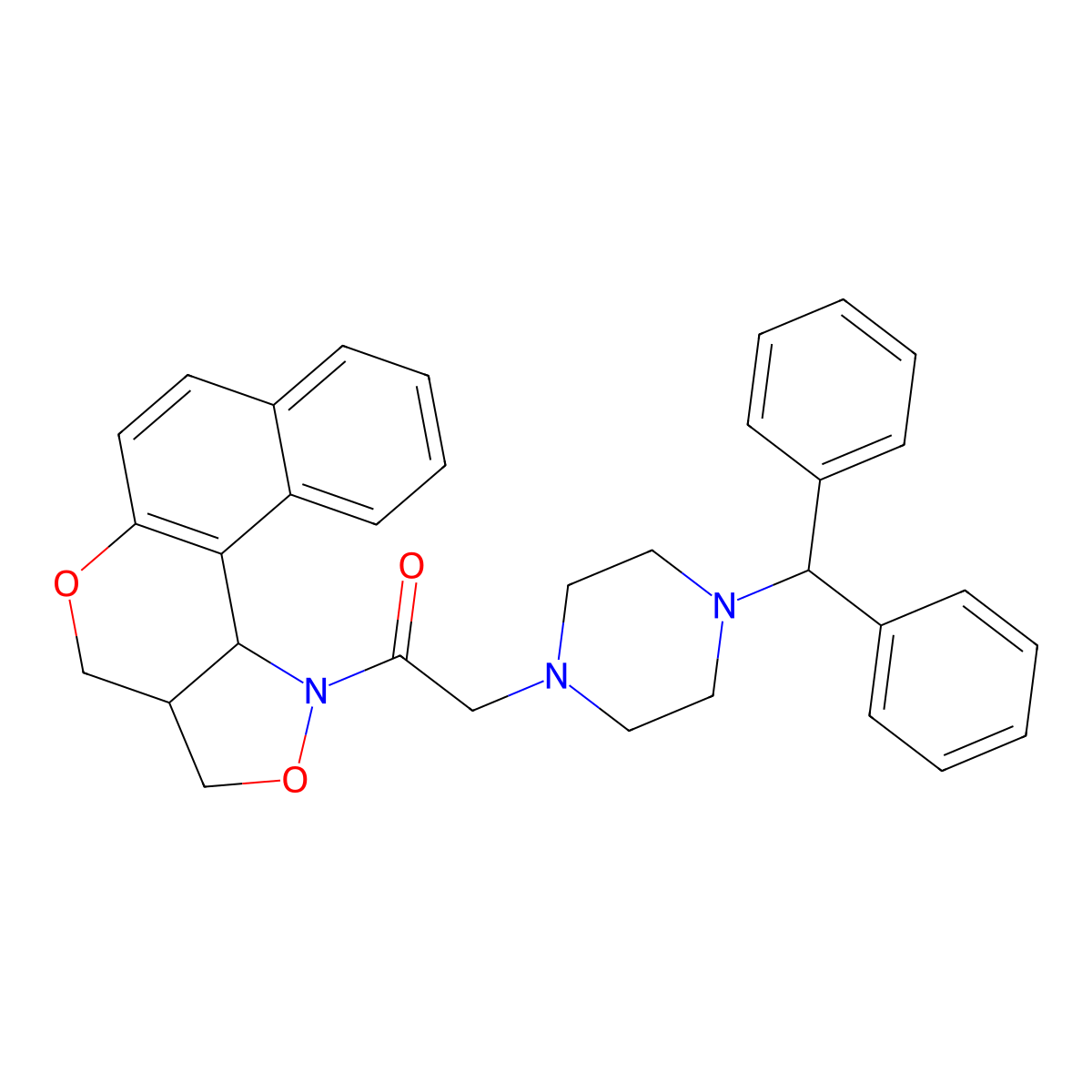 1-[3a,11c-dihydro-3H-benzo[5,6]chromeno[4,3-c]isoxazol-1(4H)-yl]-2-(4-benzhydrylpiperazino)-1-ethanone molecular structure, CAS 477853-79-5