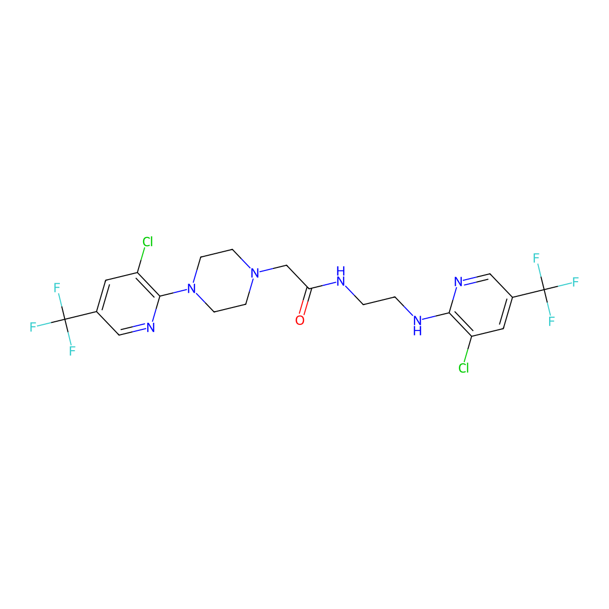 N-(2-{[3-chloro-5-(trifluoromethyl)-2-pyridinyl]amino}ethyl)-2-{4-[3-chloro-5-(trifluoromethyl)-2-pyridinyl]piperazino}acetamide molecular structure, CAS 477853-88-6