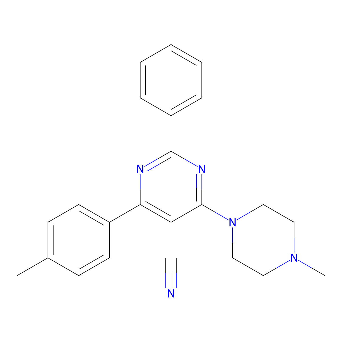 4-(4-Methylphenyl)-6-(4-methylpiperazino)-2-phenyl-5-pyrimidinecarbonitrile molecular structure, CAS 477853-92-2
