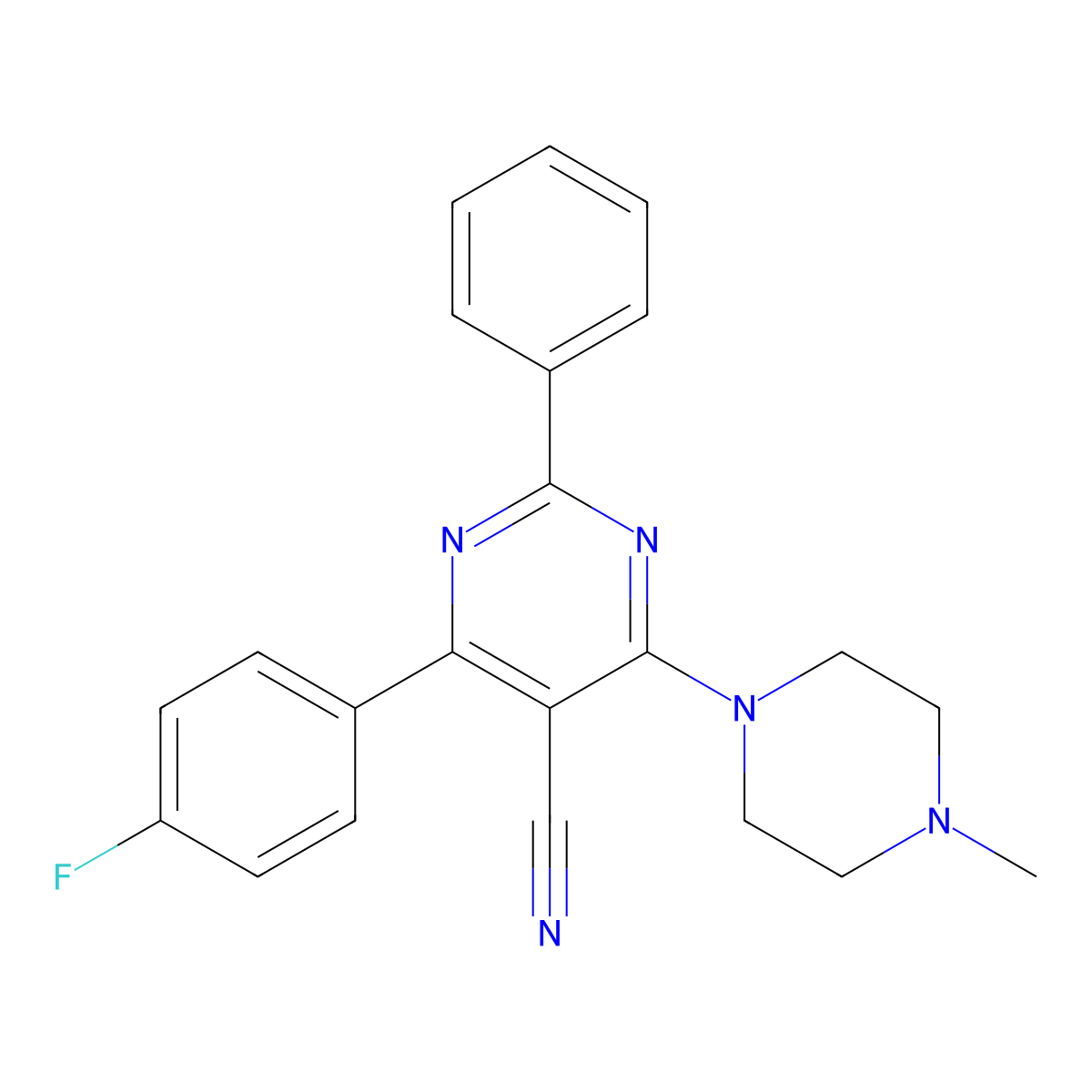 4-(4-Fluorophenyl)-6-(4-methylpiperazino)-2-phenyl-5-pyrimidinecarbonitrile molecular structure, CAS 477853-94-4