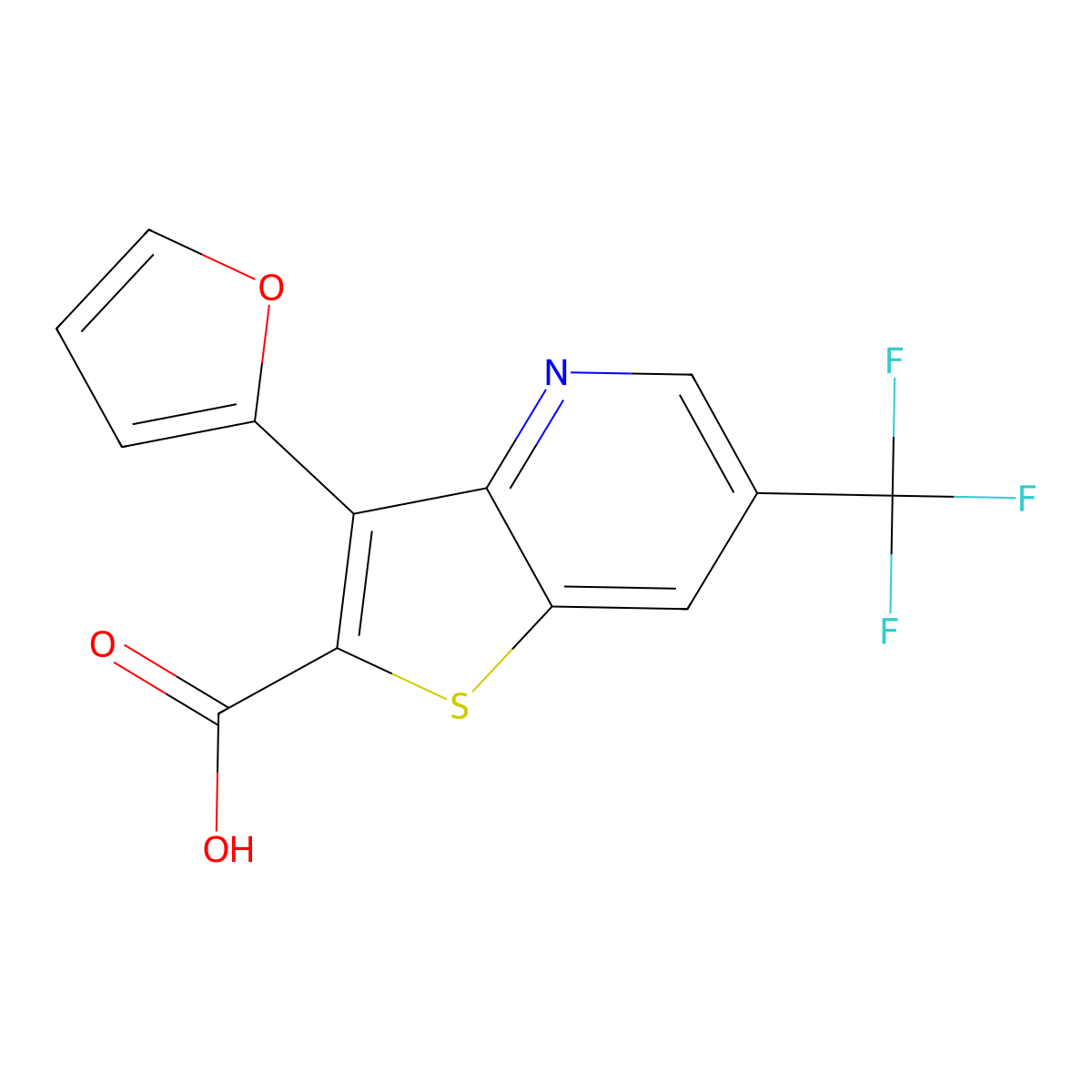 3-(Furan-2-yl)-6-(trifluoromethyl)thieno[3,2-b]pyridine-2-carboxylic acid molecular structure, CAS 477854-03-8