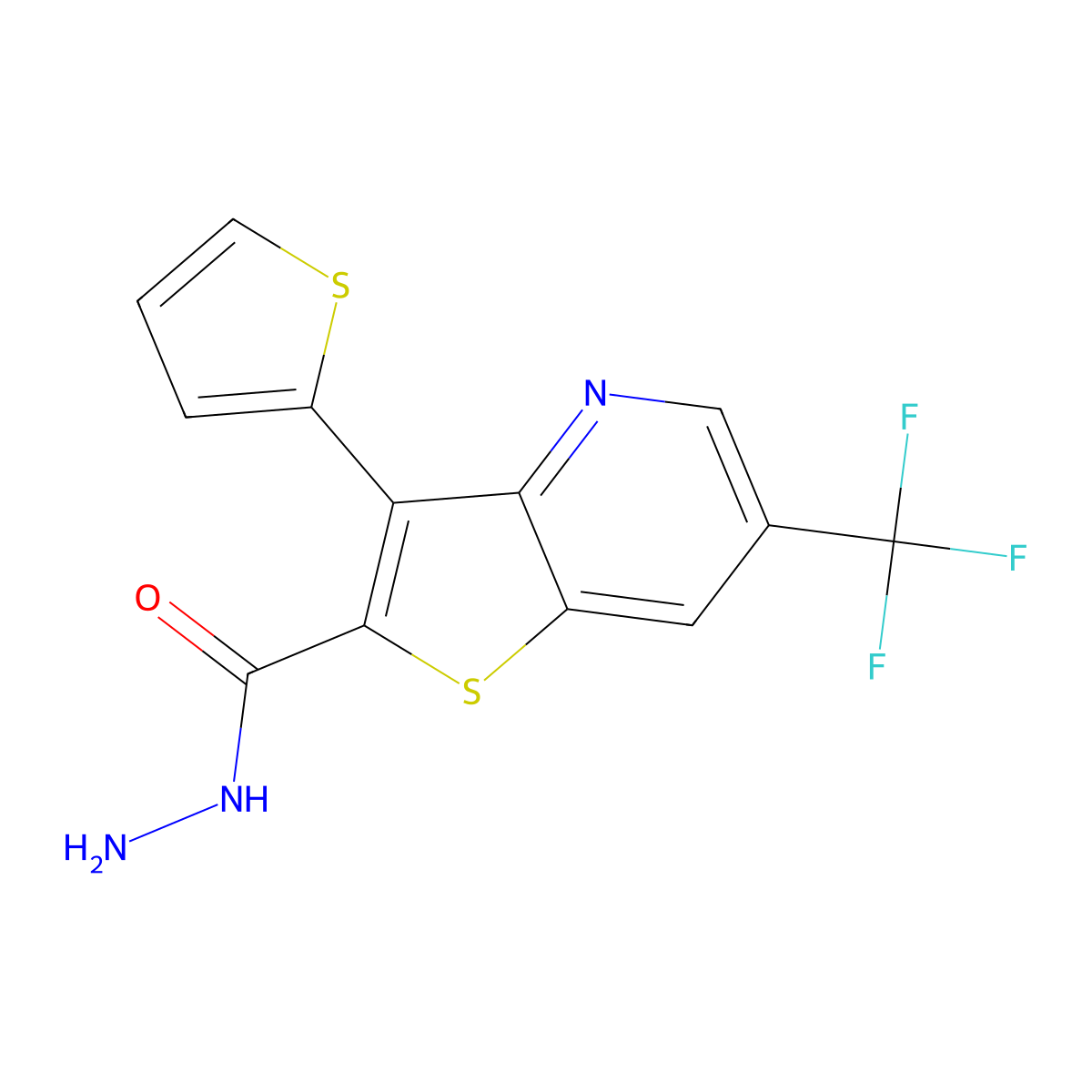 3-(2-Thienyl)-6-(trifluoromethyl)thieno[3,2-b]pyridine-2-carbohydrazide molecular structure, CAS 477854-04-9