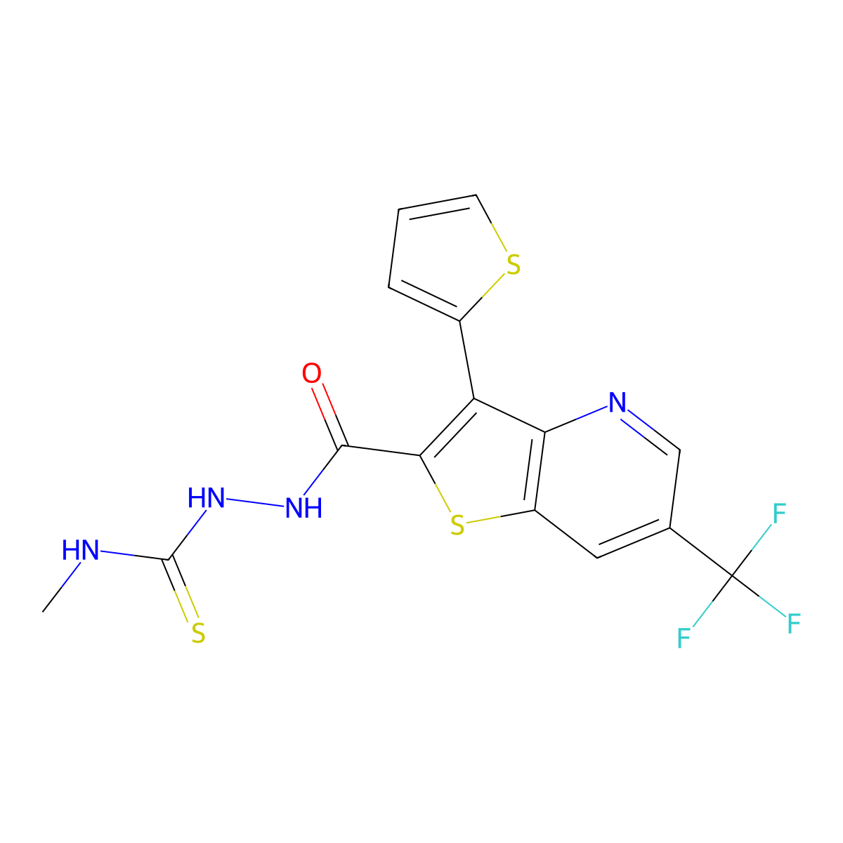N-methyl-2-{[3-(2-thienyl)-6-(trifluoromethyl)thieno[3,2-b]pyridin-2-yl]carbonyl}-1-hydrazinecarbothioamide molecular structure, CAS 477854-05-0