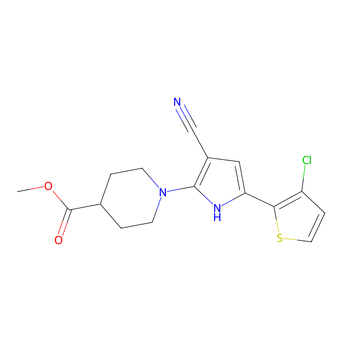 methyl 1-[5-(3-chlorothiophen-2-yl)-3-cyano-1H-pyrrol-2-yl]piperidine-4-carboxylate molecular structure, CAS 477854-08-3