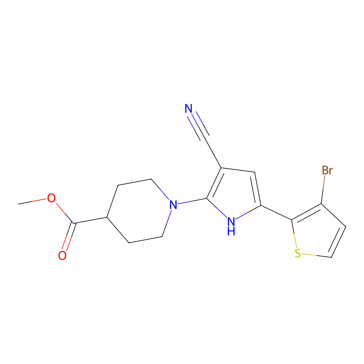 methyl 1-[5-(3-bromothiophen-2-yl)-3-cyano-1H-pyrrol-2-yl]piperidine-4-carboxylate molecular structure, CAS 477854-09-4