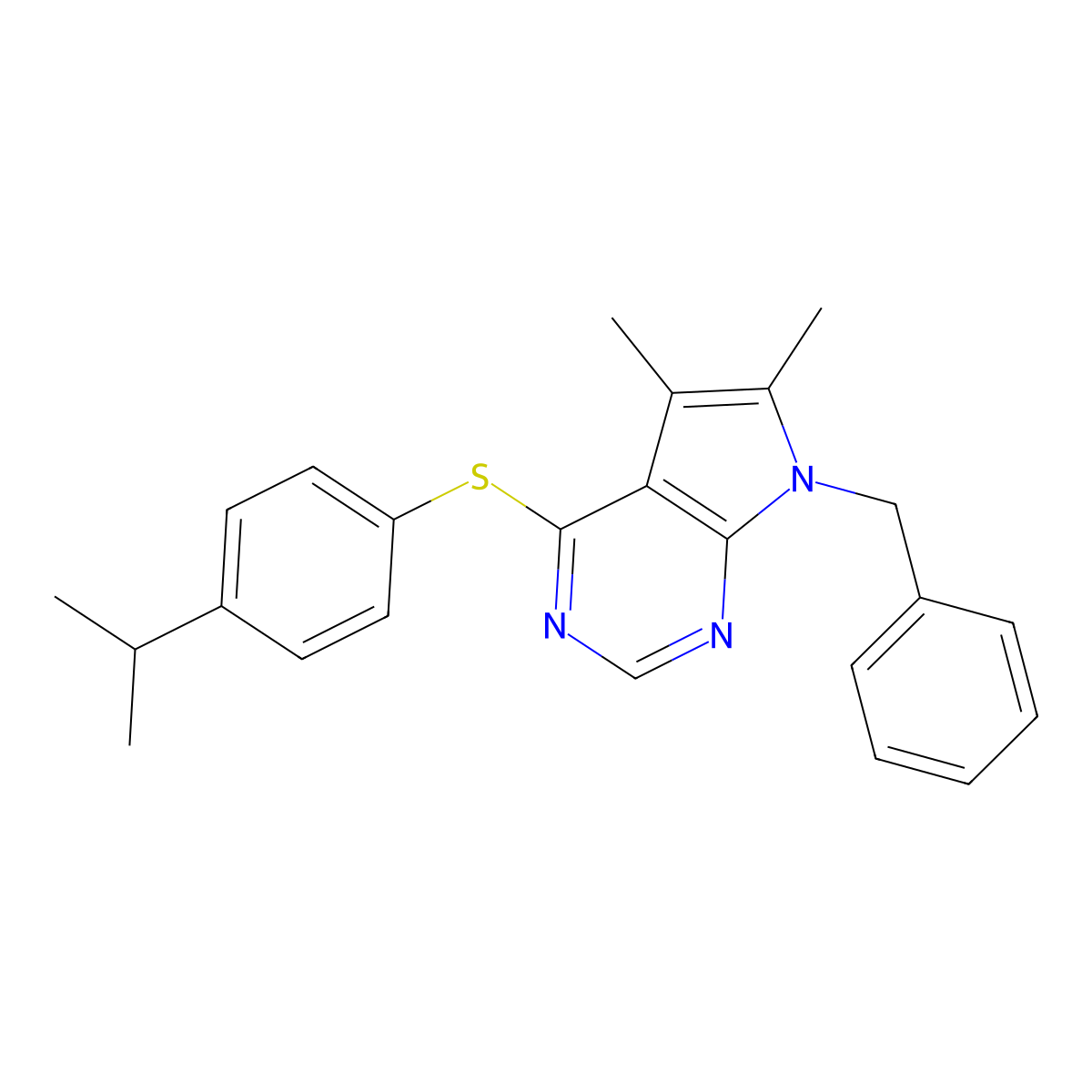 7-benzyl-4-[(4-isopropylphenyl)sulfanyl]-5,6-dimethyl-7H-pyrrolo[2,3-d]pyrimidine molecular structure, CAS 477854-12-9