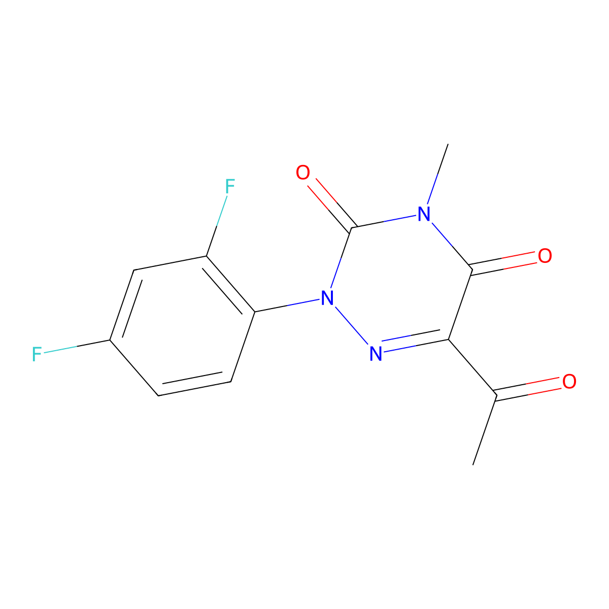 6-acetyl-2-(2,4-difluorophenyl)-4-methyl-1,2,4-triazine-3,5(2H,4H)-dione molecular structure, CAS 477854-21-0