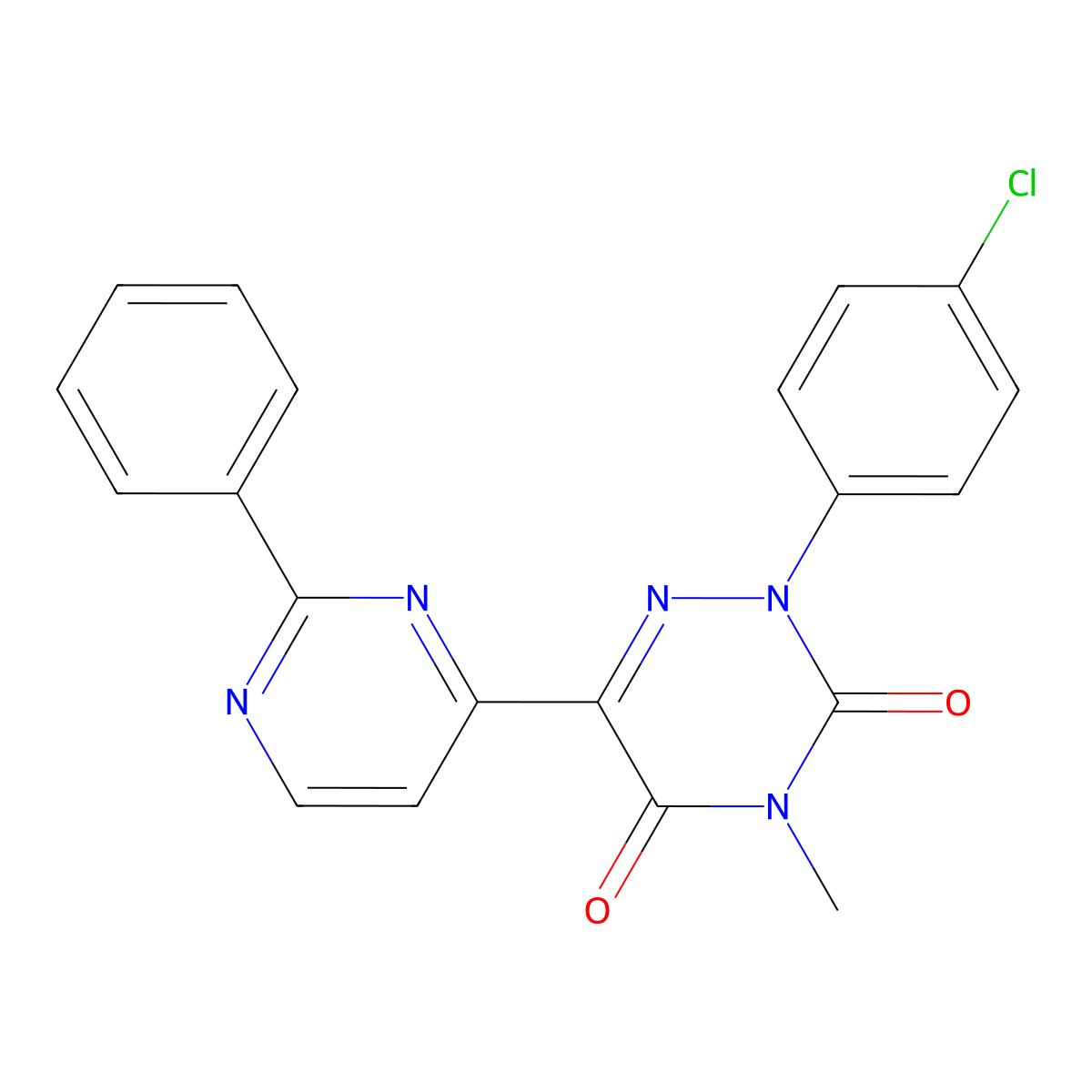 2-(4-chlorophenyl)-4-methyl-6-(2-phenyl-4-pyrimidinyl)-1,2,4-triazine-3,5(2H,4H)-dione molecular structure, CAS 477854-28-7